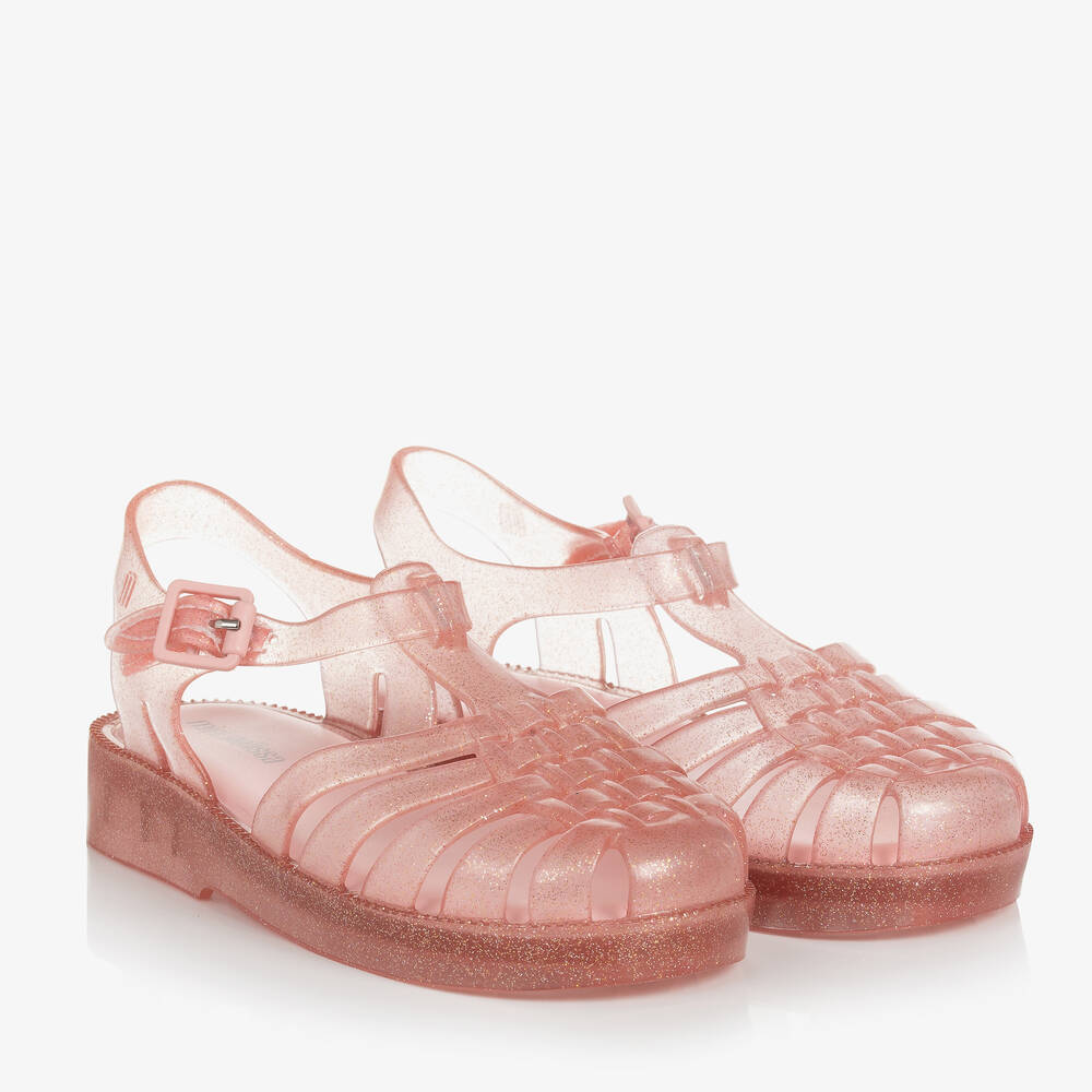 Mini Melissa - Girls Pink Glitter Jelly Sandals | Childrensalon