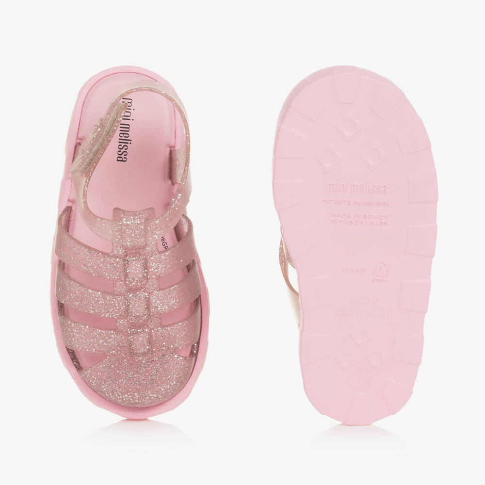 Mini Melissa-Girls Pink Glitter Jelly Sandals | Childrensalon Outlet