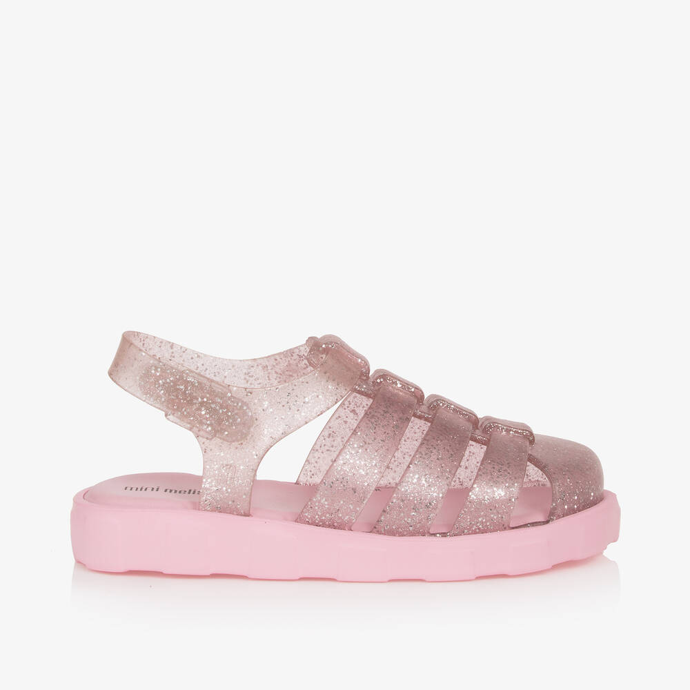 MINI MELISSA Girls Pink Glitter Jelly Sandals