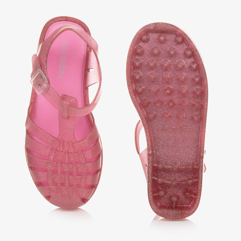 Mini Melissa-Girls Pink Glitter Jelly Sandals | Childrensalon Outlet