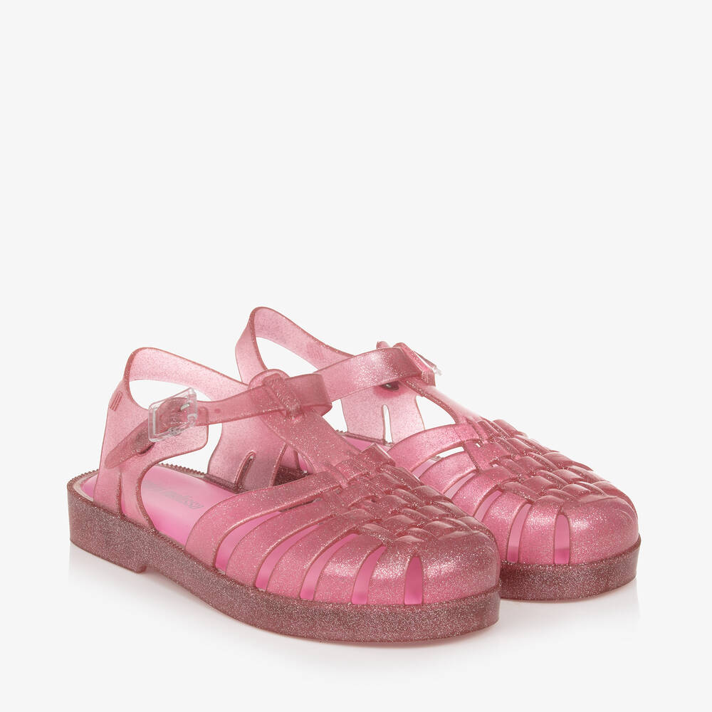Girls Pink Glitter Jelly Sandals