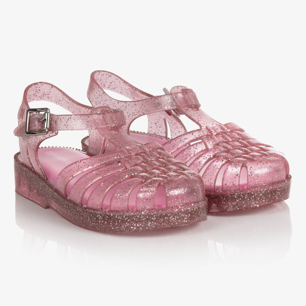 Mini Melissa - Girls Pink Glitter Jelly Shoes | Childrensalon
