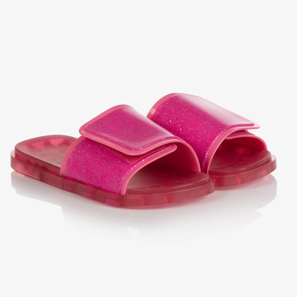 Mini Melissa - Girls Pink Glitter Jelly Sliders | Childrensalon