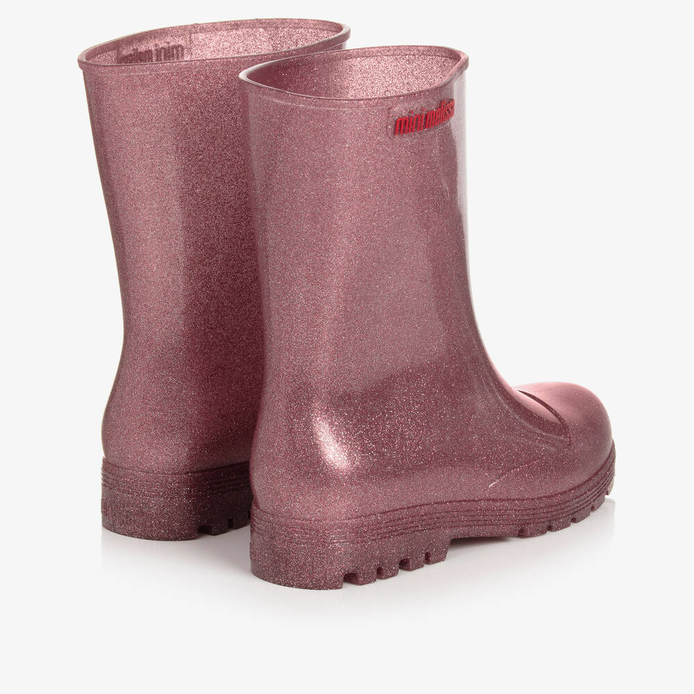Mini Melissa-Girls Pink Glitter Rain Boots | Childrensalon Outlet
