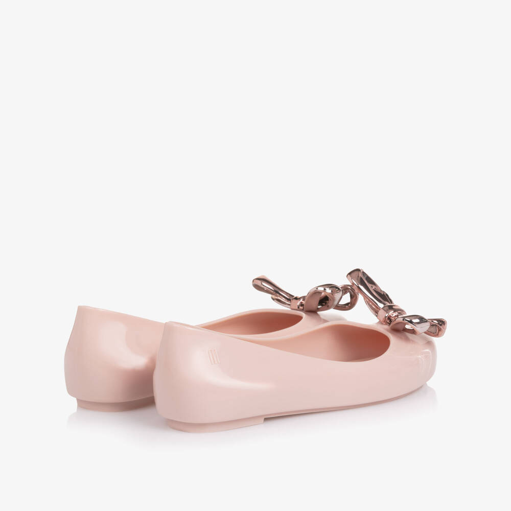 Mini Melissa-Girls Pink Metallic Bow Ballerina Shoes | Childrensalon Outlet