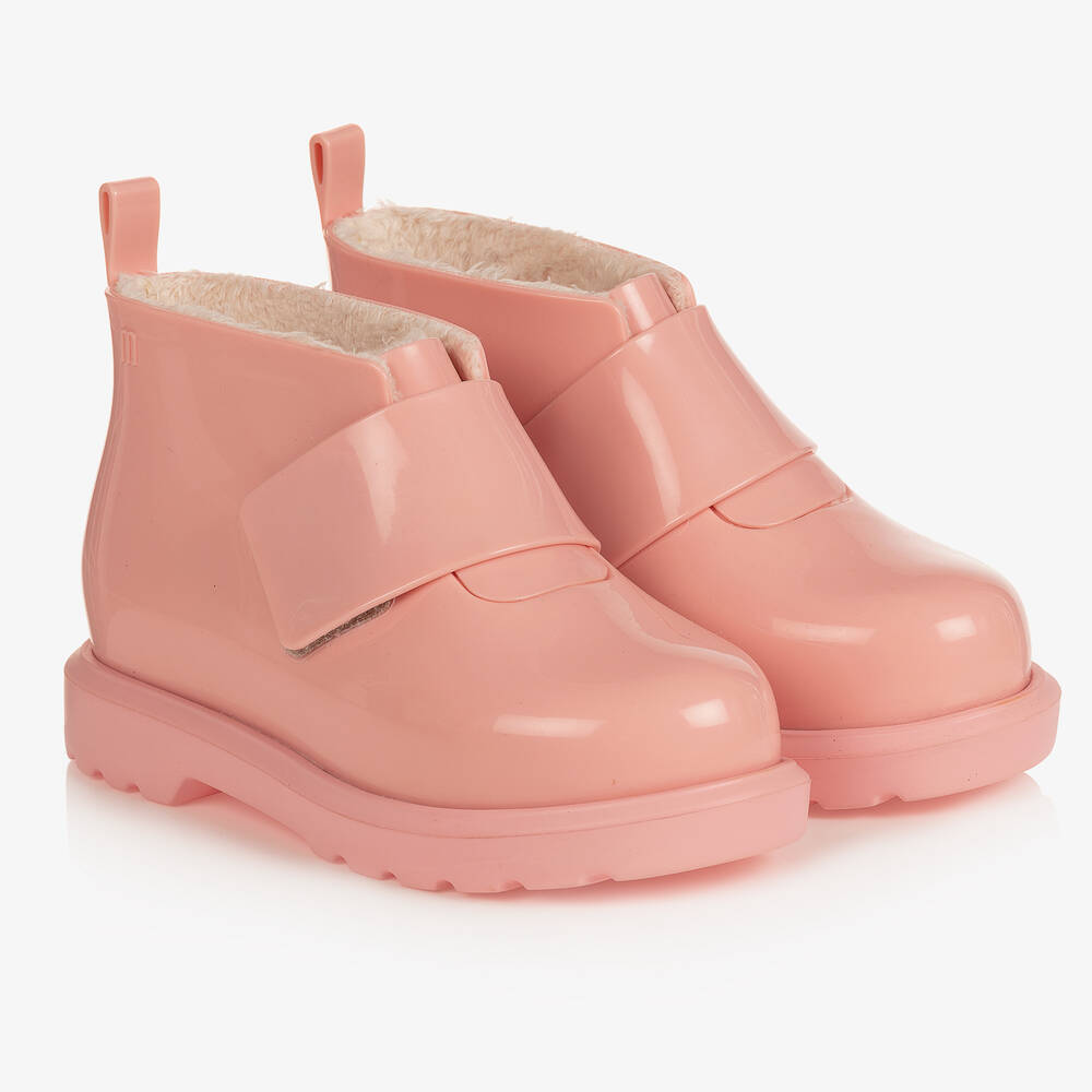 Mini Melissa - Girls Pink PVC Velcro Boots | Childrensalon