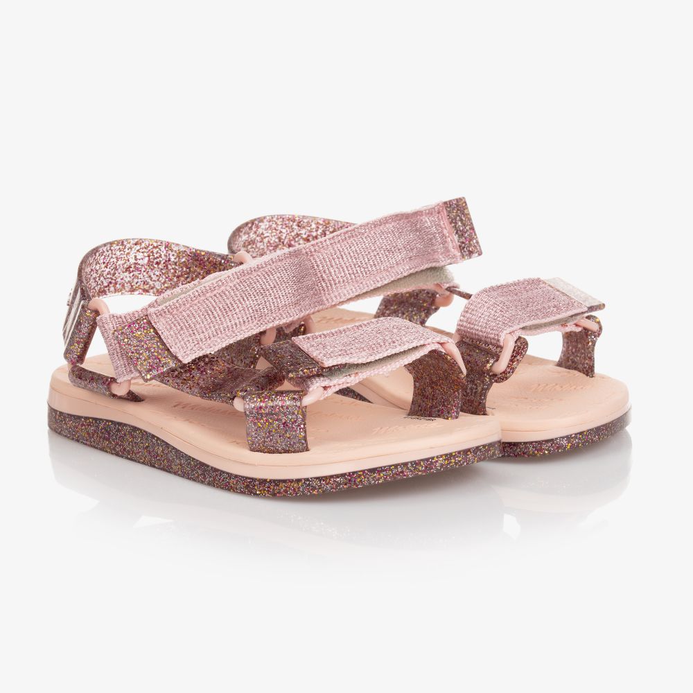 Mini Melissa - Sandales roses à scratch Fille | Childrensalon