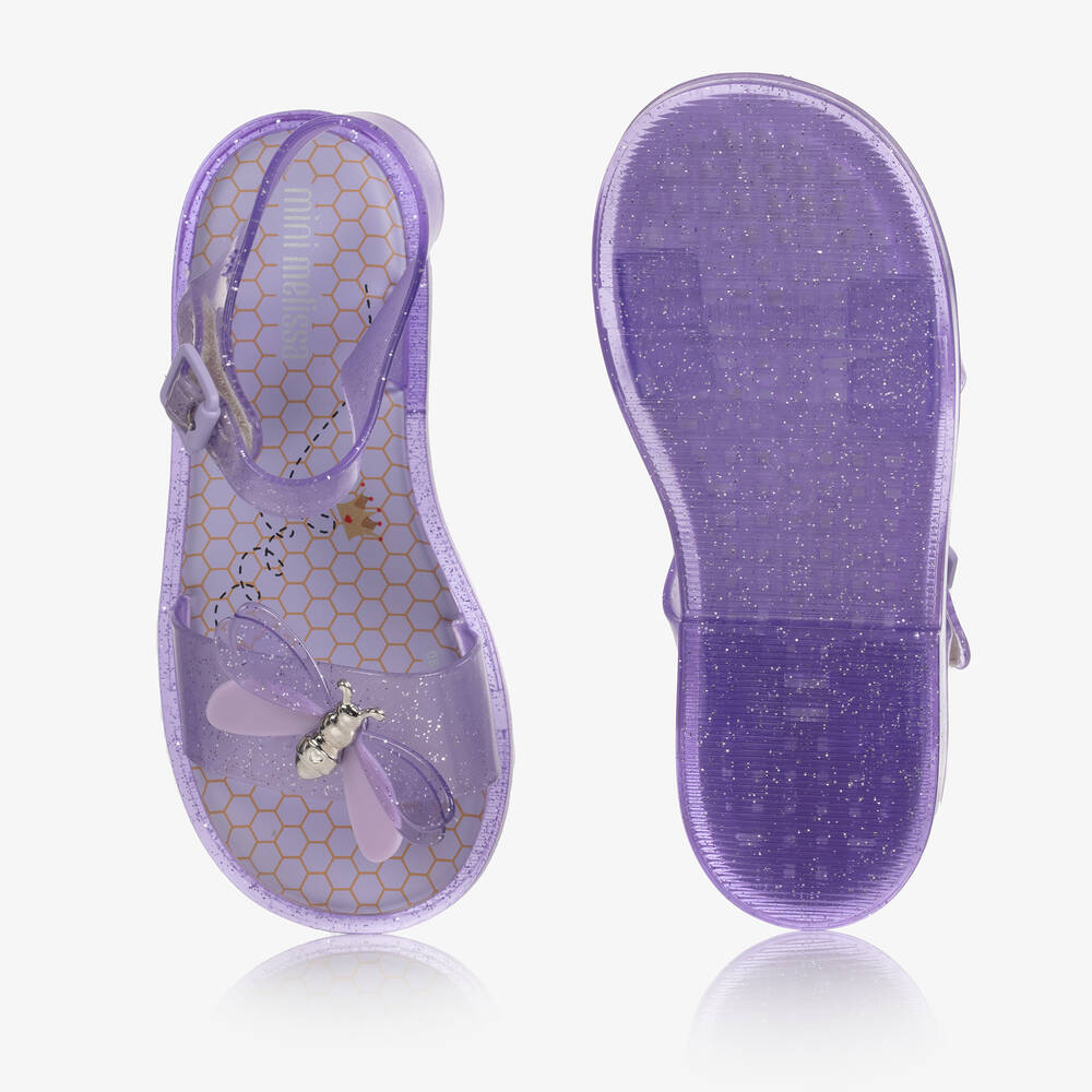 Mini Melissa Girls Purple Glitter Bugs Jelly Sandals