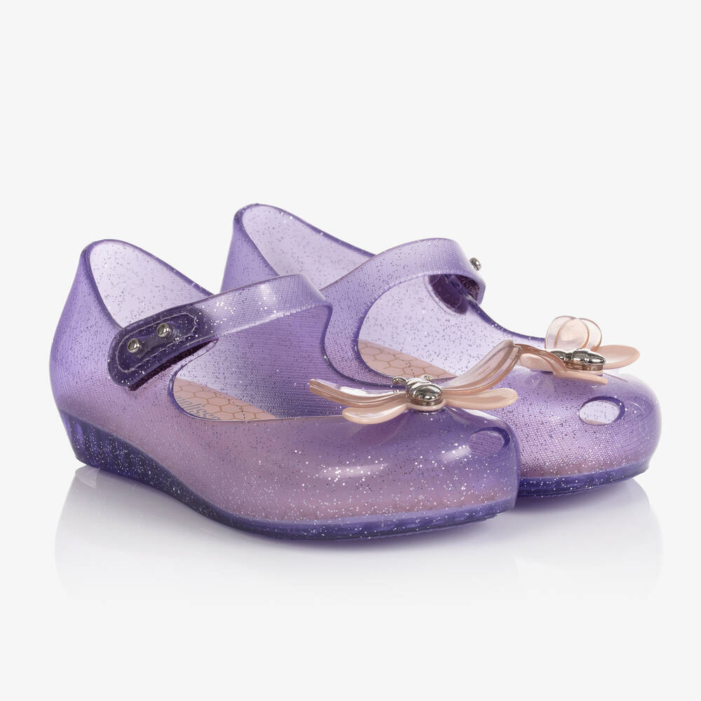 Mini Melissa - Фиолетовые резиновые туфли с жуками и блестками | Childrensalon