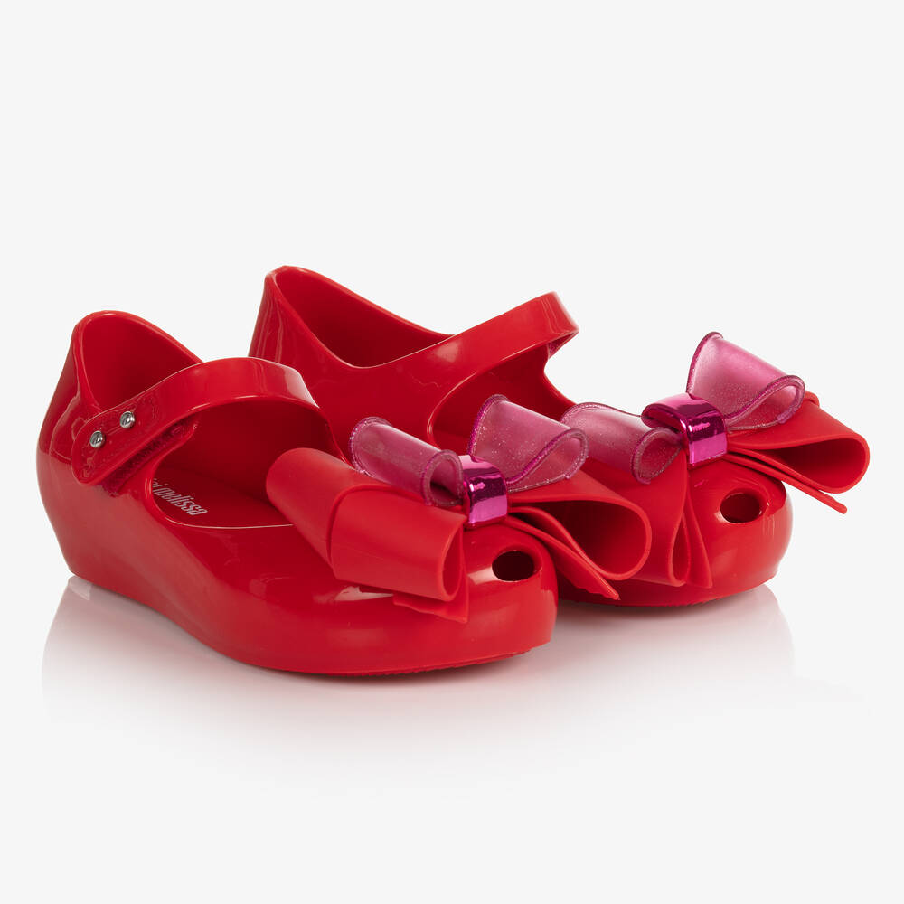 Mini Melissa - Chaussures rouges à nœud fille | Childrensalon