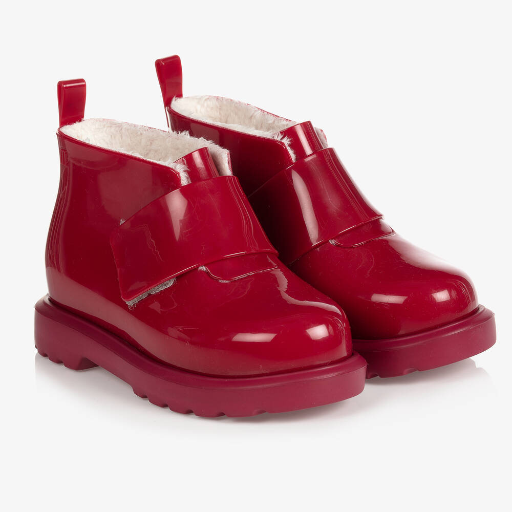 Mini Melissa - Girls Red PVC Velcro Boots | Childrensalon