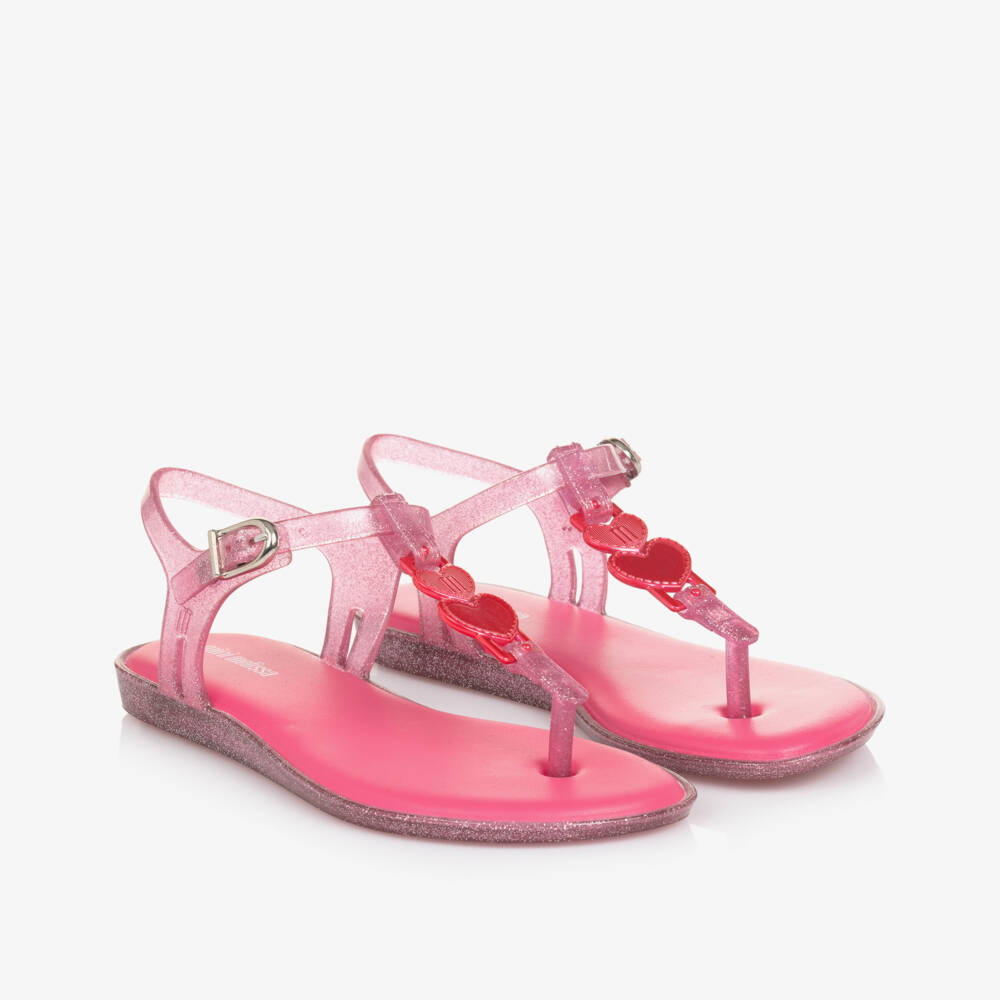 Mini Melissa-Girls Rosy Heart Charm Sandals | Childrensalon Outlet