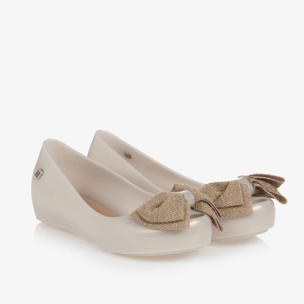 Mini Melissa-Girls Shimmering Beige Jelly Flats | Childrensalon Outlet