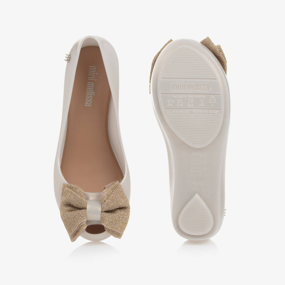 Mini Melissa-Girls Shimmering Beige Jelly Flats | Childrensalon Outlet