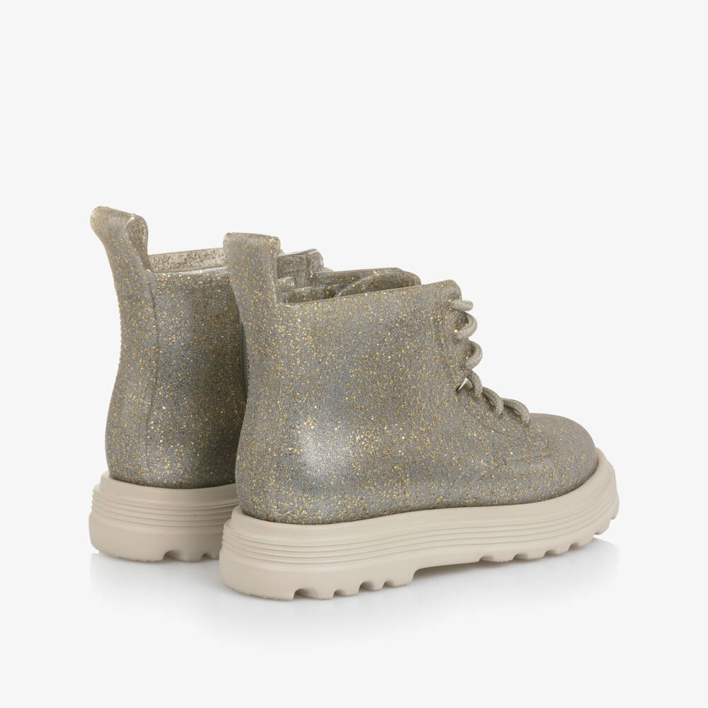 Mini Melissa-Girls Shimmery Silver Boots with Gold Glitter | Childrensalon Outlet