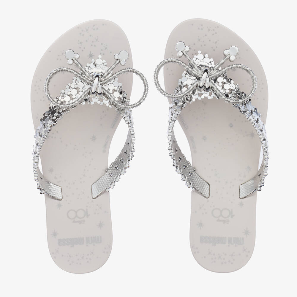 Mini Melissa Girls Silver Disney Jelly Flip Flops Childrensalon Outlet