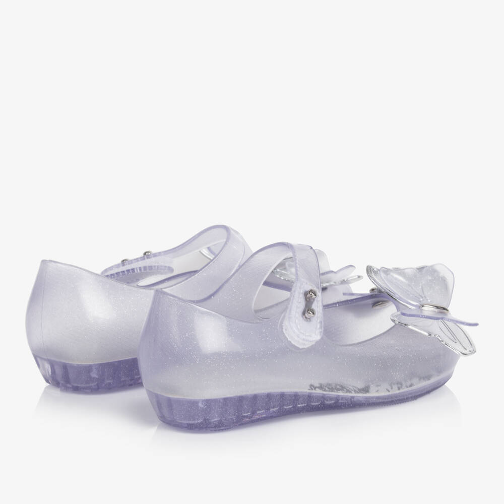 Mini Melissa-Girls Silver Glitter Butterfly Jelly Shoes | Childrensalon Outlet