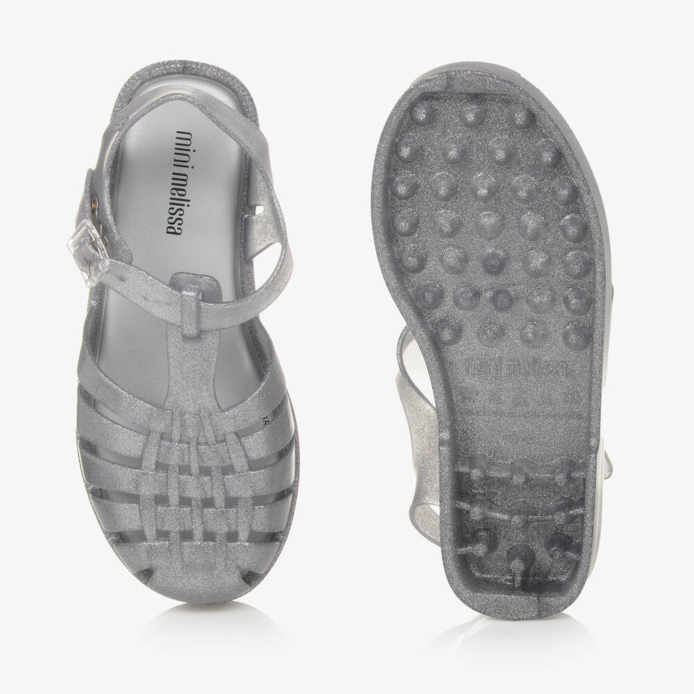 Mini Melissa-Girls Silver Glittery Jelly Sandals | Childrensalon Outlet
