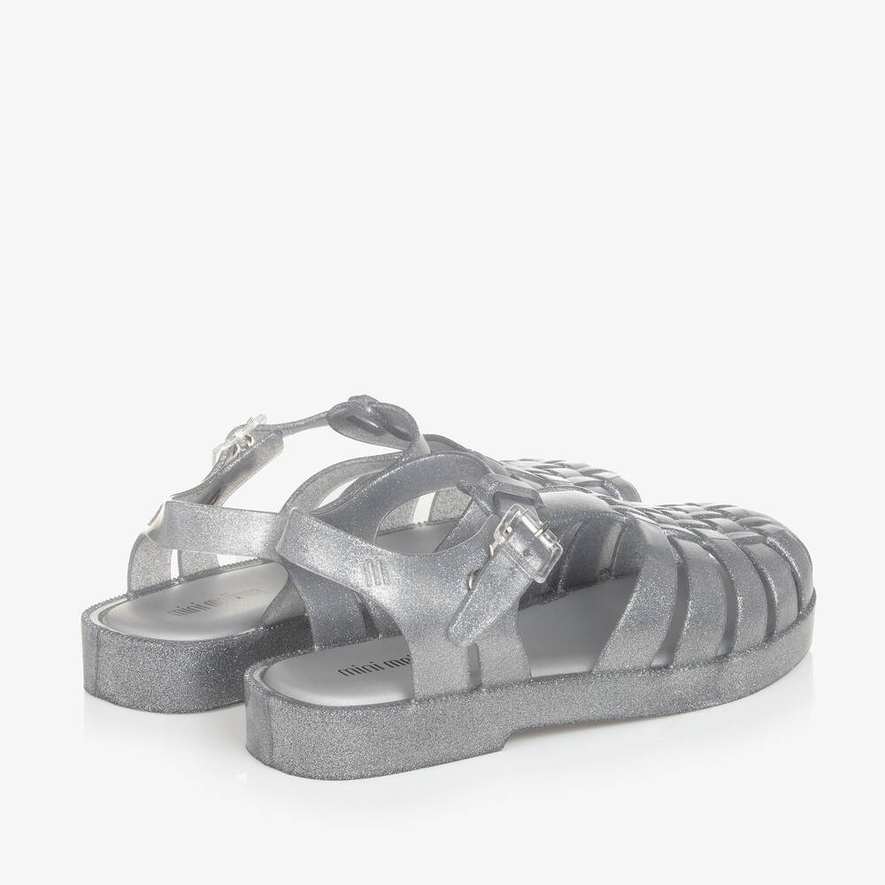 Mini Melissa-Girls Silver Glittery Jelly Sandals | Childrensalon Outlet