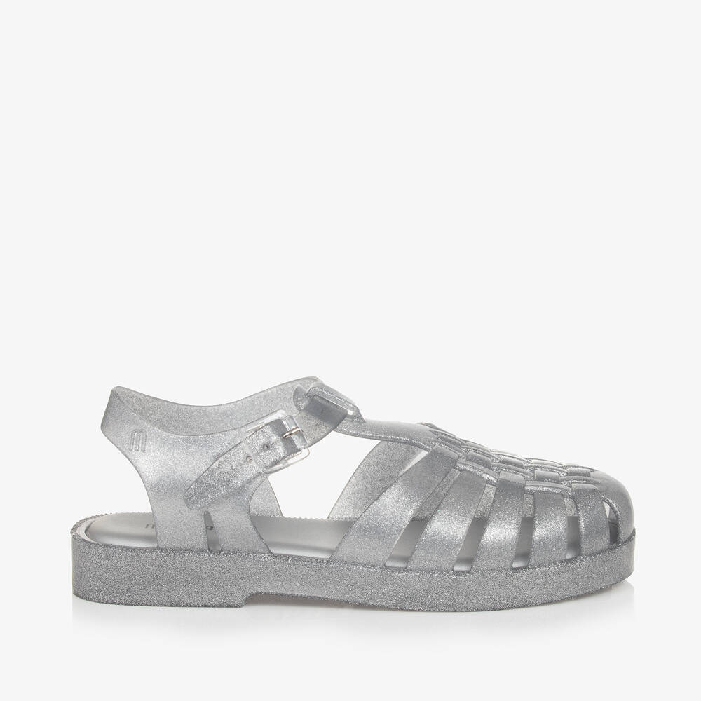 Mini Melissa-Girls Silver Glittery Jelly Sandals | Childrensalon Outlet