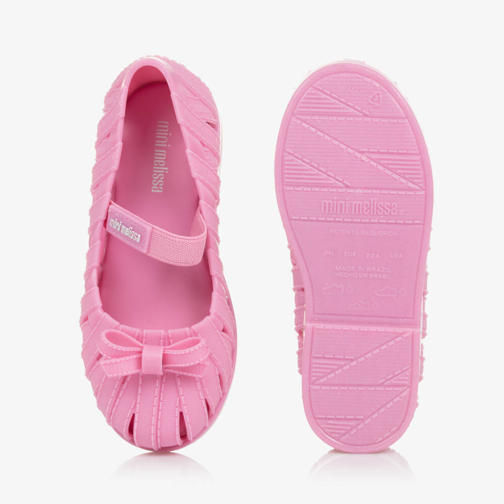 Mini Melissa-Girls Sparkling Pink Bow Flats | Childrensalon Outlet