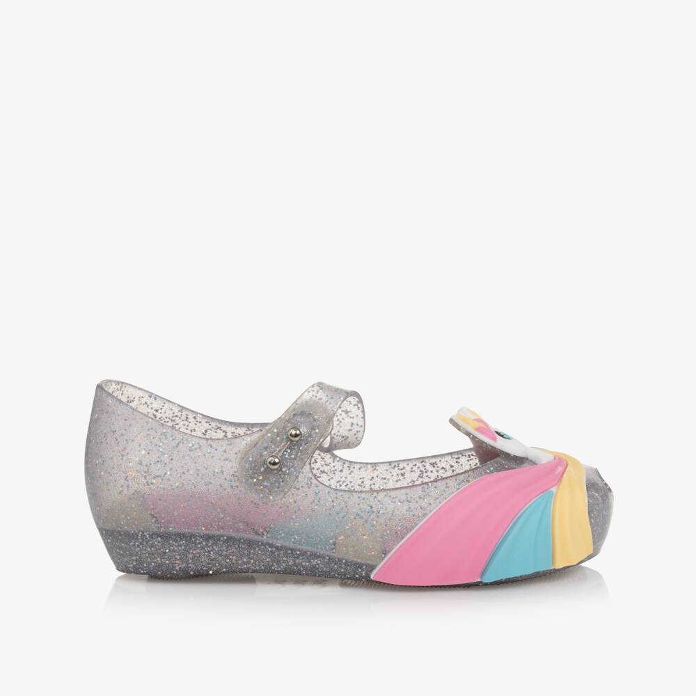 Mini Melissa-Блестящие серебряные туфли единорога для девочек | Childrensalon Outlet