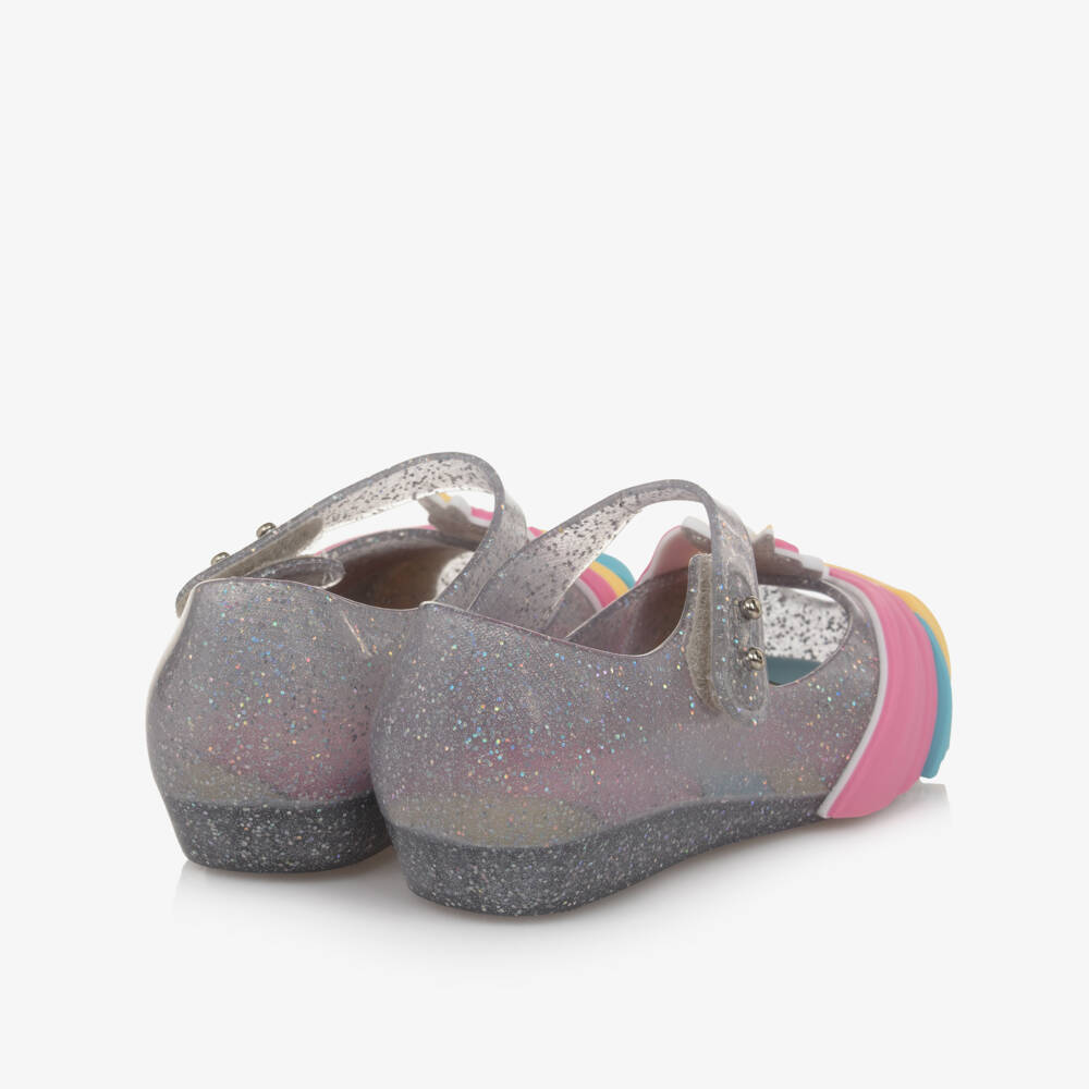 Mini Melissa-Блестящие серебряные туфли единорога для девочек | Childrensalon Outlet