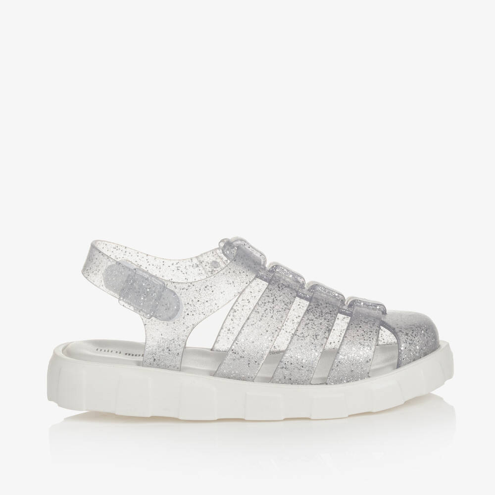Mini Melissa Girls White Glitter Jelly Sandals