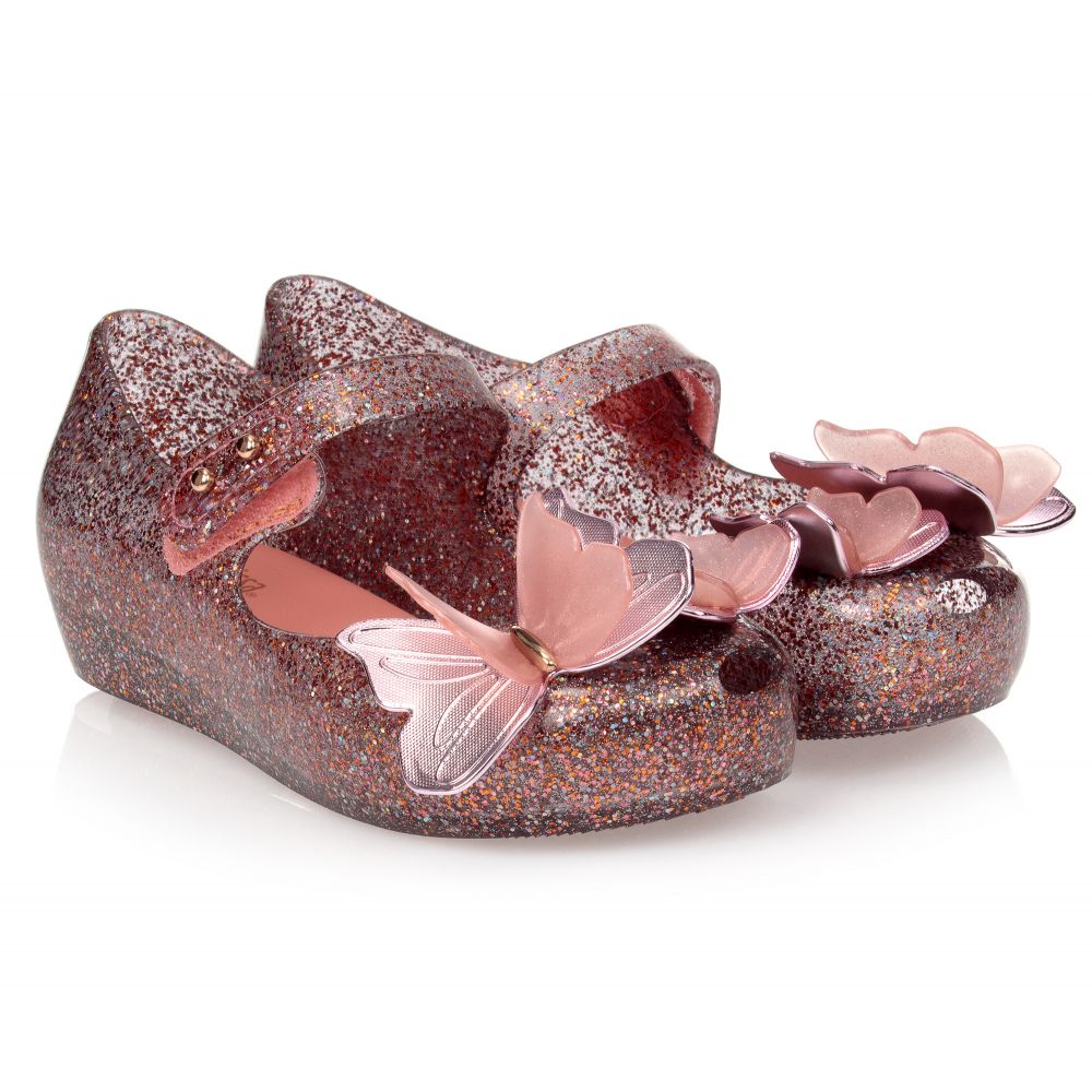 Mini Melissa - Glitzer Jelly-Schuhe mit Schmetterlingen | Childrensalon