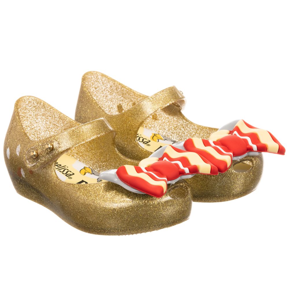 Mini Melissa - حذاء جيلي لون ذهبي برّاق  | Childrensalon