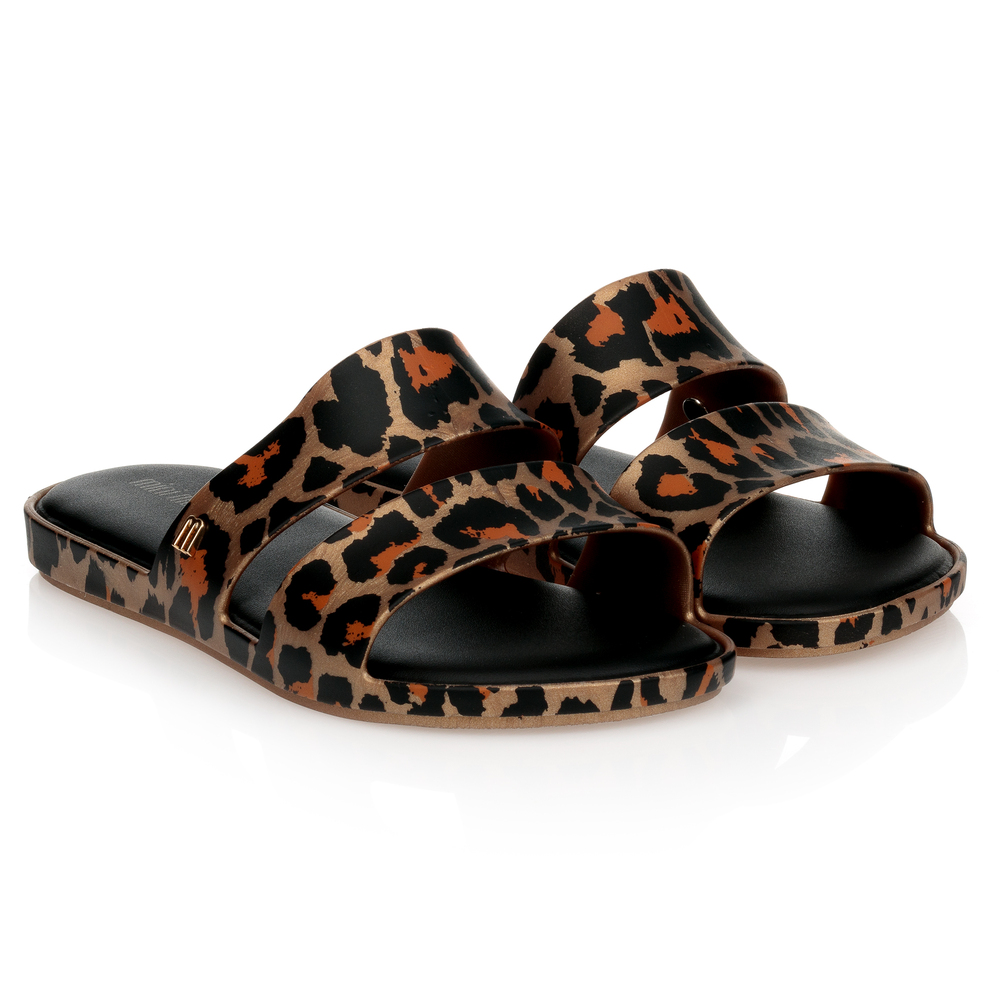 Mini Melissa - Gold Leopard Print Sliders | Childrensalon