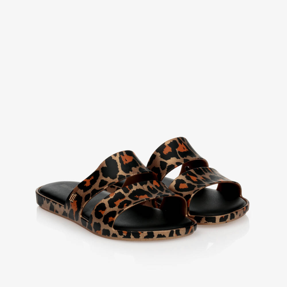 Mini Melissa-Gold Leopard Print Sliders | Childrensalon Outlet