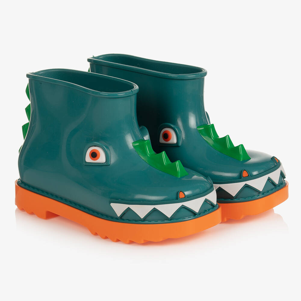 Mini Melissa - Grüne PVC-Gummistiefel im Drachen-Design | Childrensalon