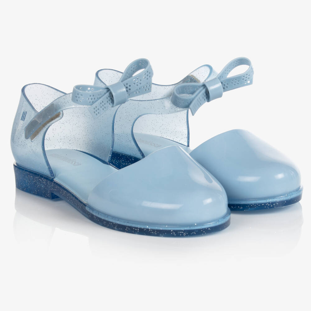 Mini Melissa - Junior Girls Blue Bow Jelly Shoes | Childrensalon