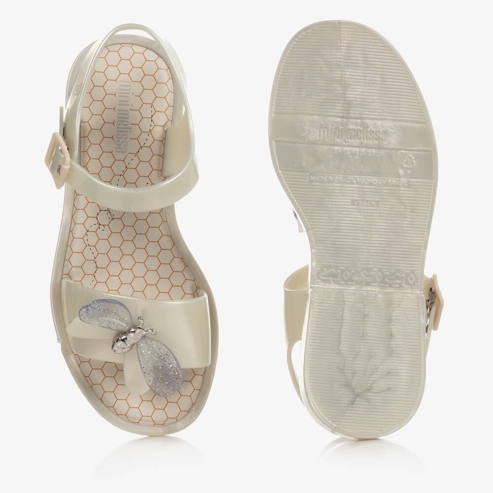 Mini Melissa Junior Girls Ivory Pearl Bugs Jelly Sandals