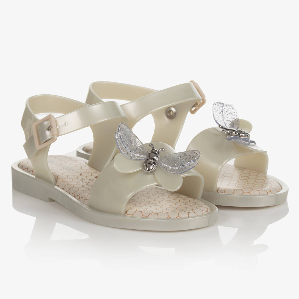 Mini Melissa - Junior Girls Ivory Pearl Bugs Jelly Sandals | Childrensalon