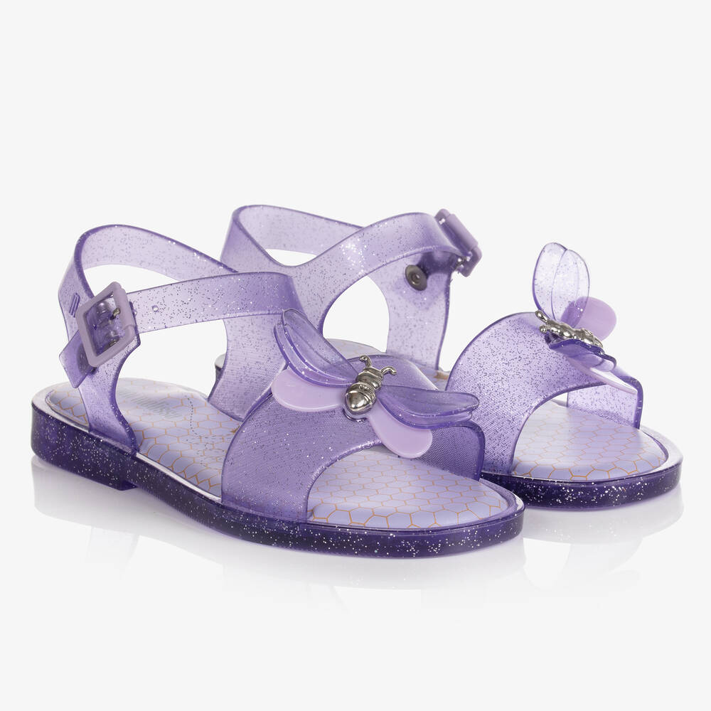Mini Melissa - Сиреневые резиновые сандалии с жуками | Childrensalon