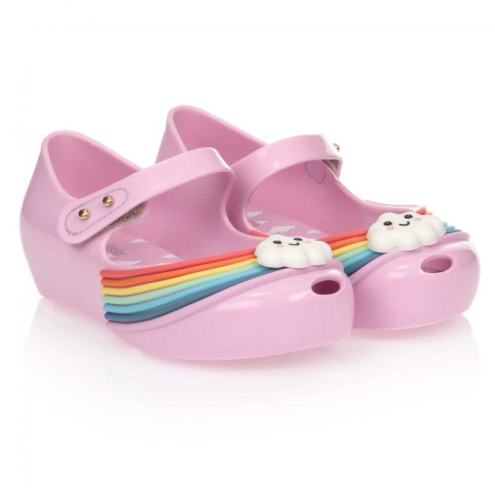 Mini Melissa - Сиренево-розовые резиновые туфли с облачками | Childrensalon