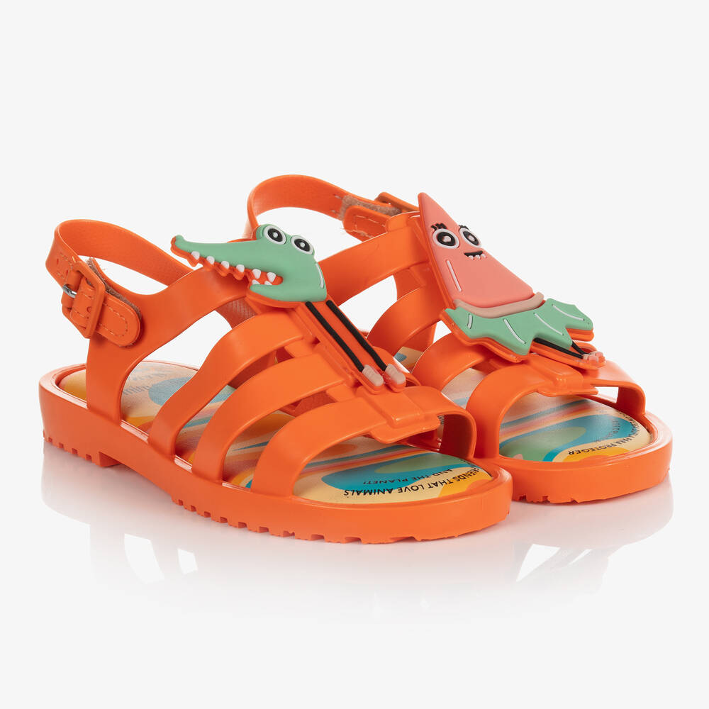 Mini Melissa - Оранжевые резиновые сандалии с крокодилом | Childrensalon