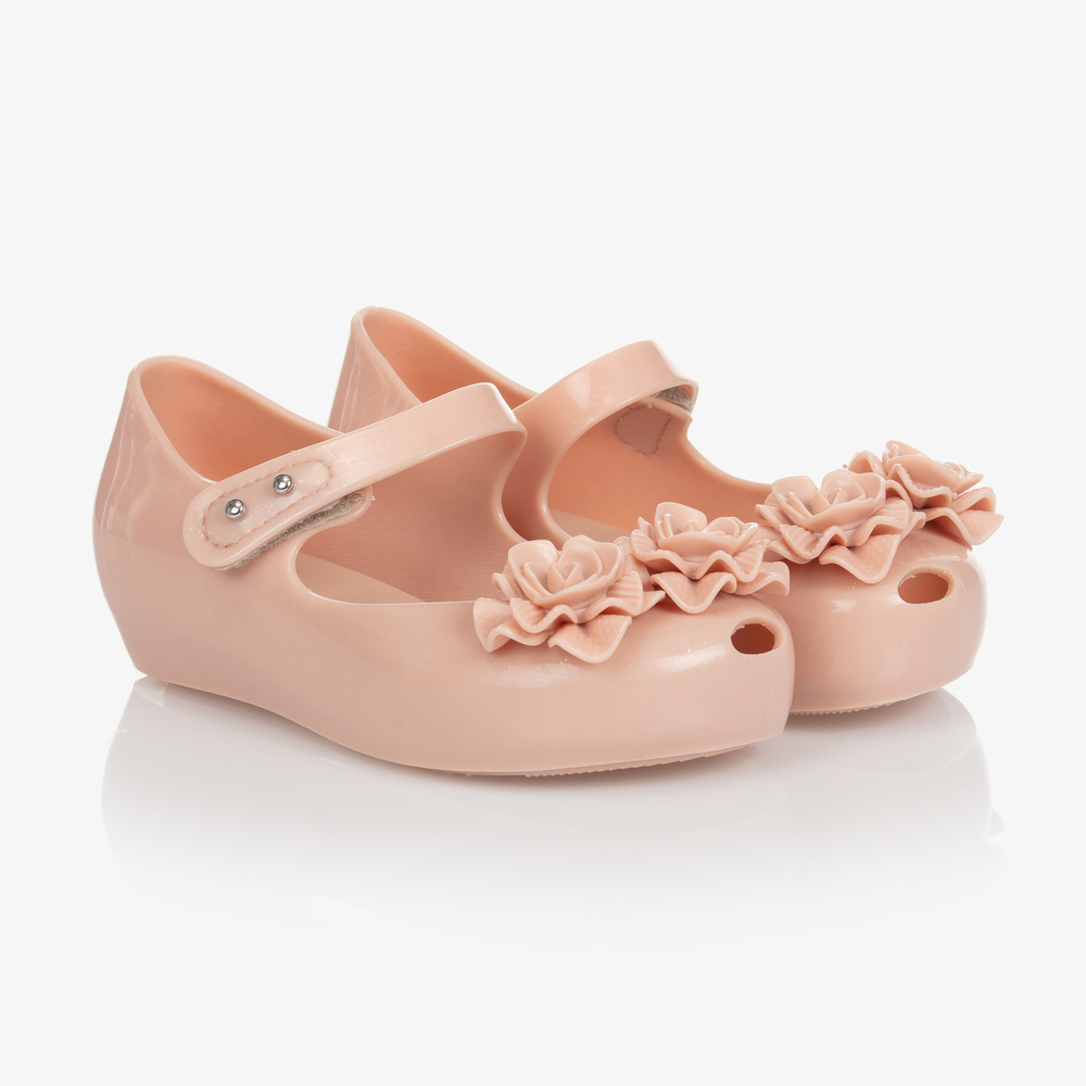 Mini Melissa - Бледно-розовые резиновые туфли с цветами | Childrensalon