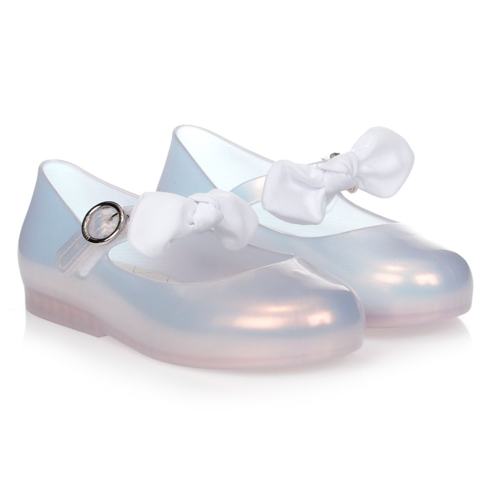 Mini Melissa - Перламутровые резиновые туфли с бантиками | Childrensalon