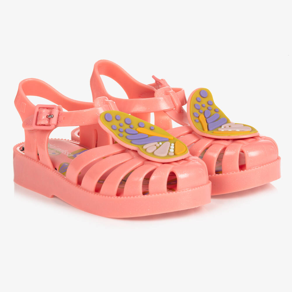 Mini Melissa - Rosa Jelly-Sandalen im Schmetterlings-Design | Childrensalon