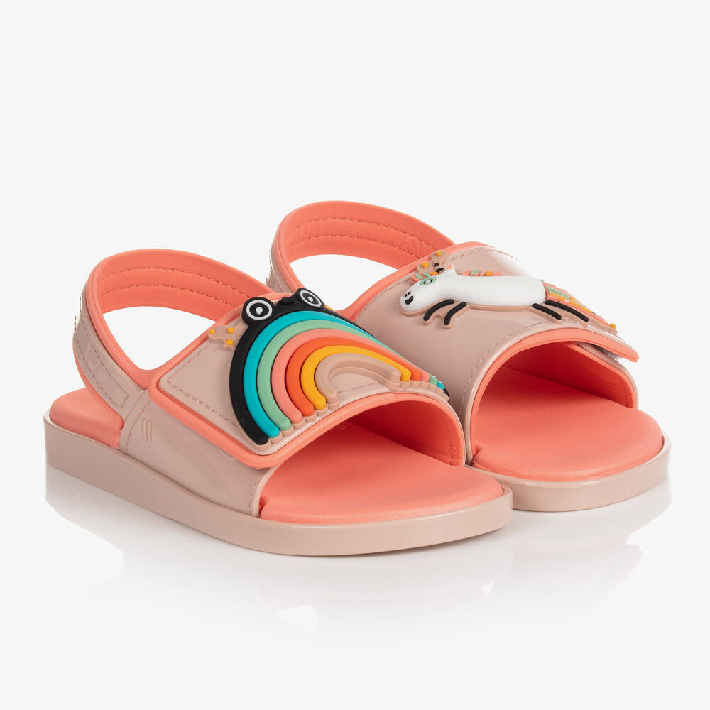 Mini Melissa - Розовые резиновые сандалии с радугой и единорогом | Childrensalon