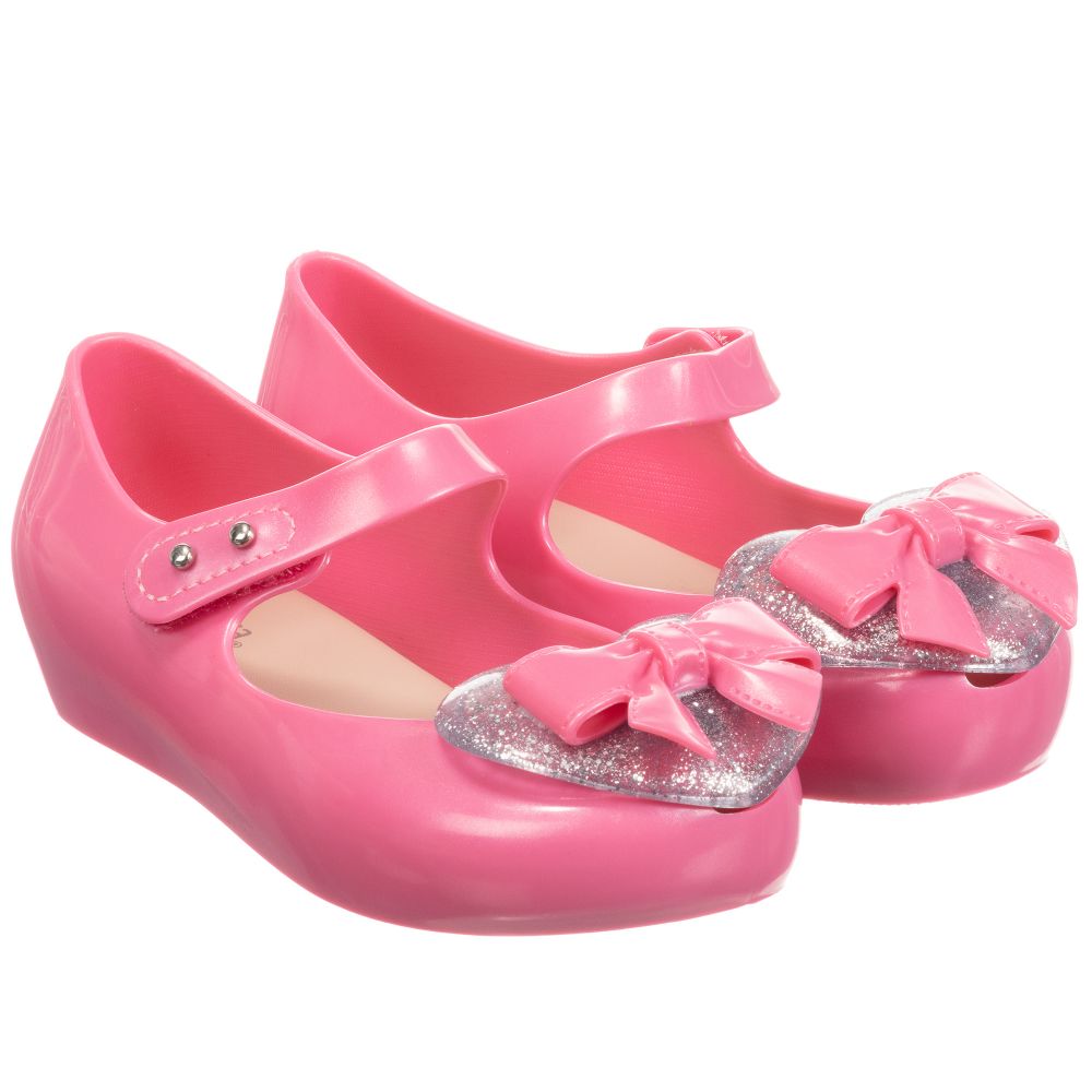 Mini Melissa - Pink Silver Heart Jelly Shoes | Childrensalon