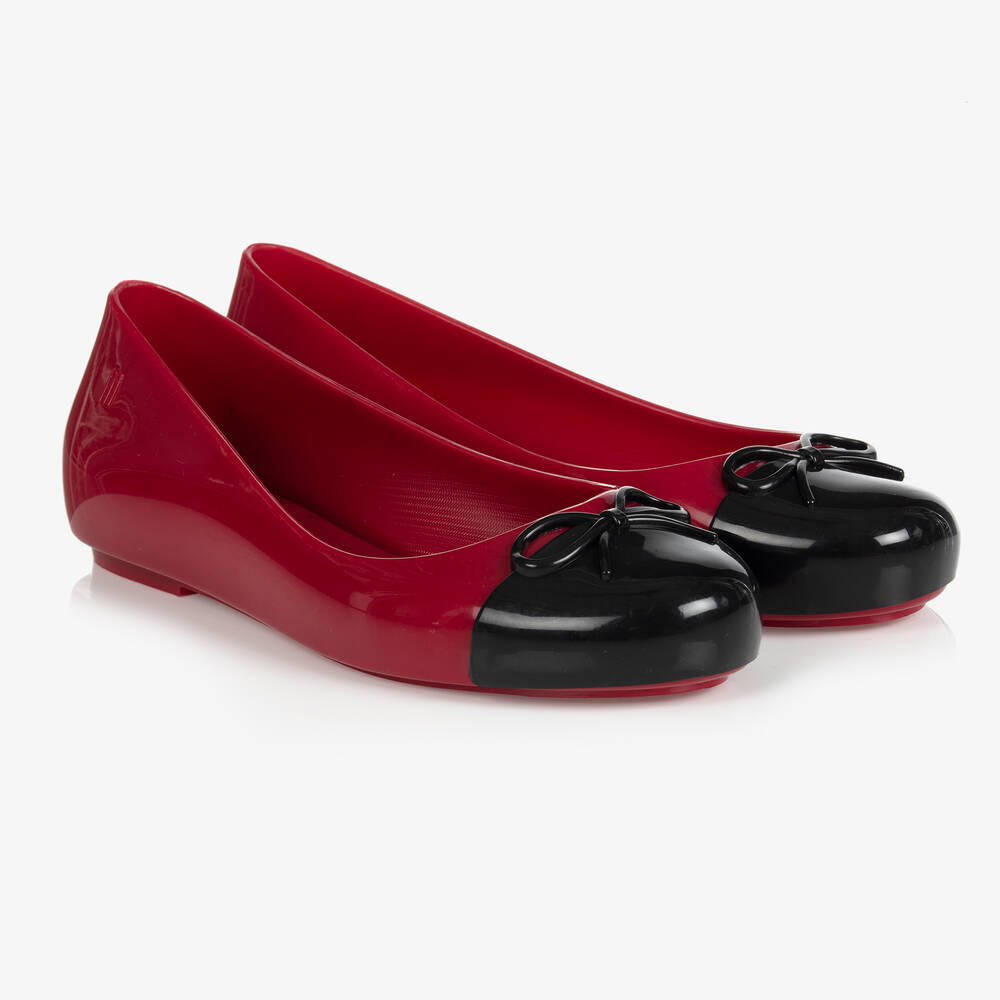 Mini Melissa - حذاء بليرينا لون أحمر وأسود للبنات  | Childrensalon
