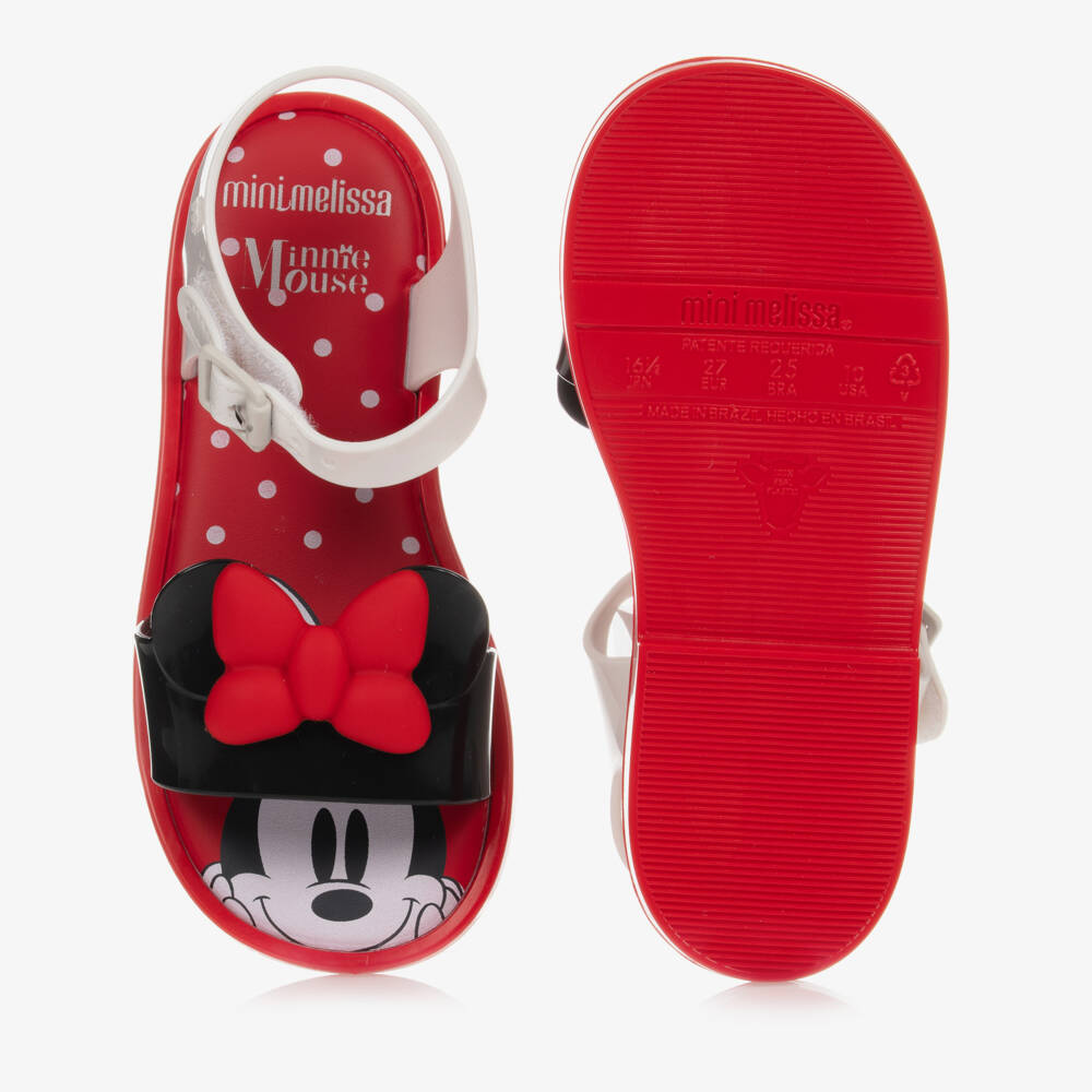 Mini Melissa-صندل جيلي ديزني لون أحمر، أبيض وأسود | Childrensalon Outlet