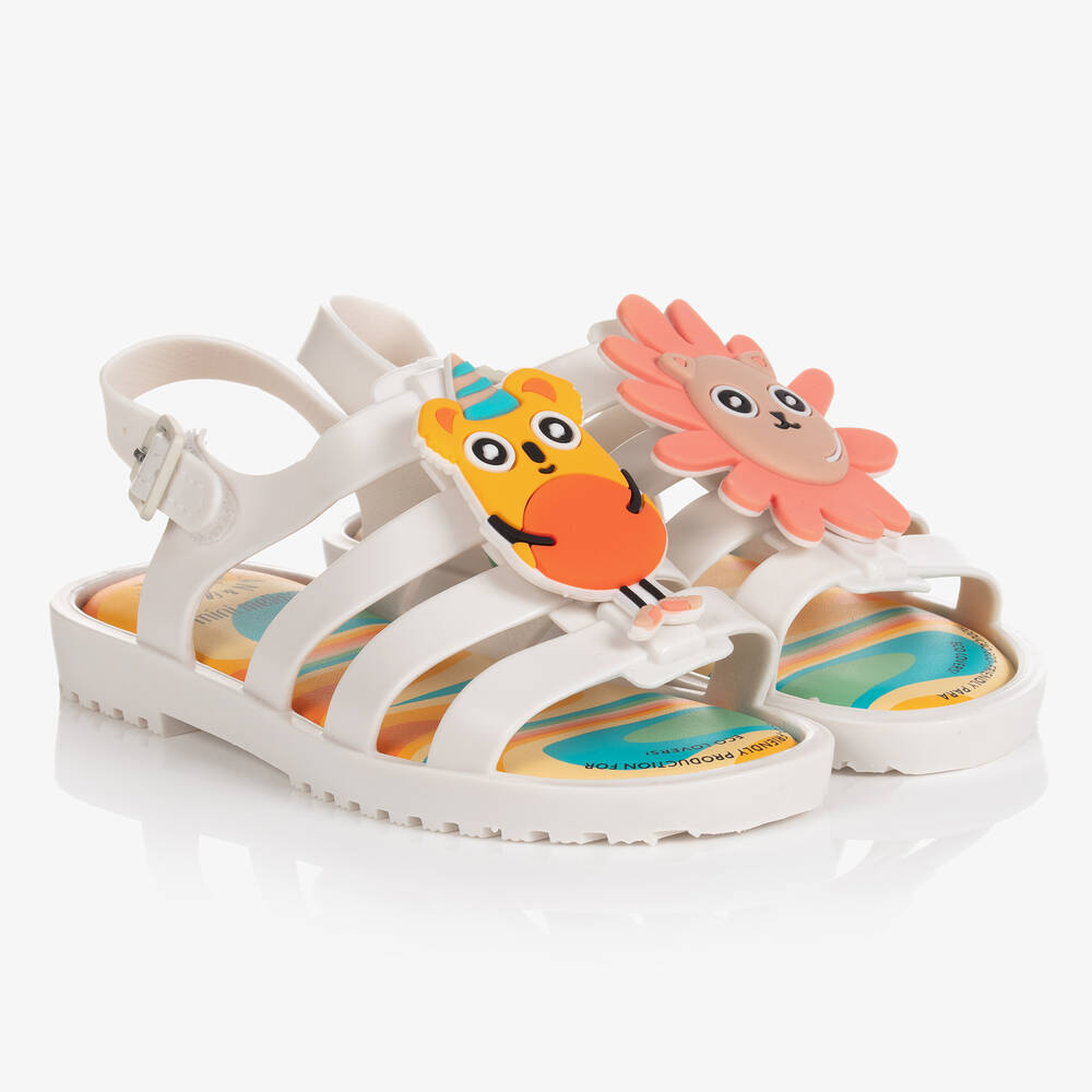 Mini Melissa - Weiße Gelee-Sandalen mit Tieren | Childrensalon