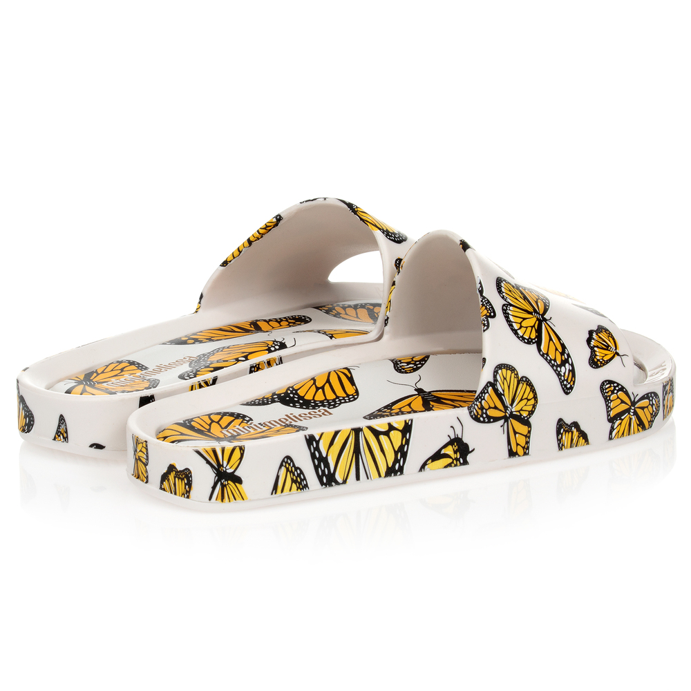 Mini Melissa-Белые шлепанцы с принтом в виде бабочек | Childrensalon Outlet