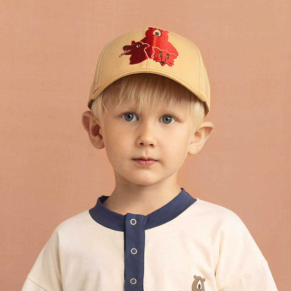Mini Rodini-Beige Cotton Twill Bear Cap | Childrensalon Outlet