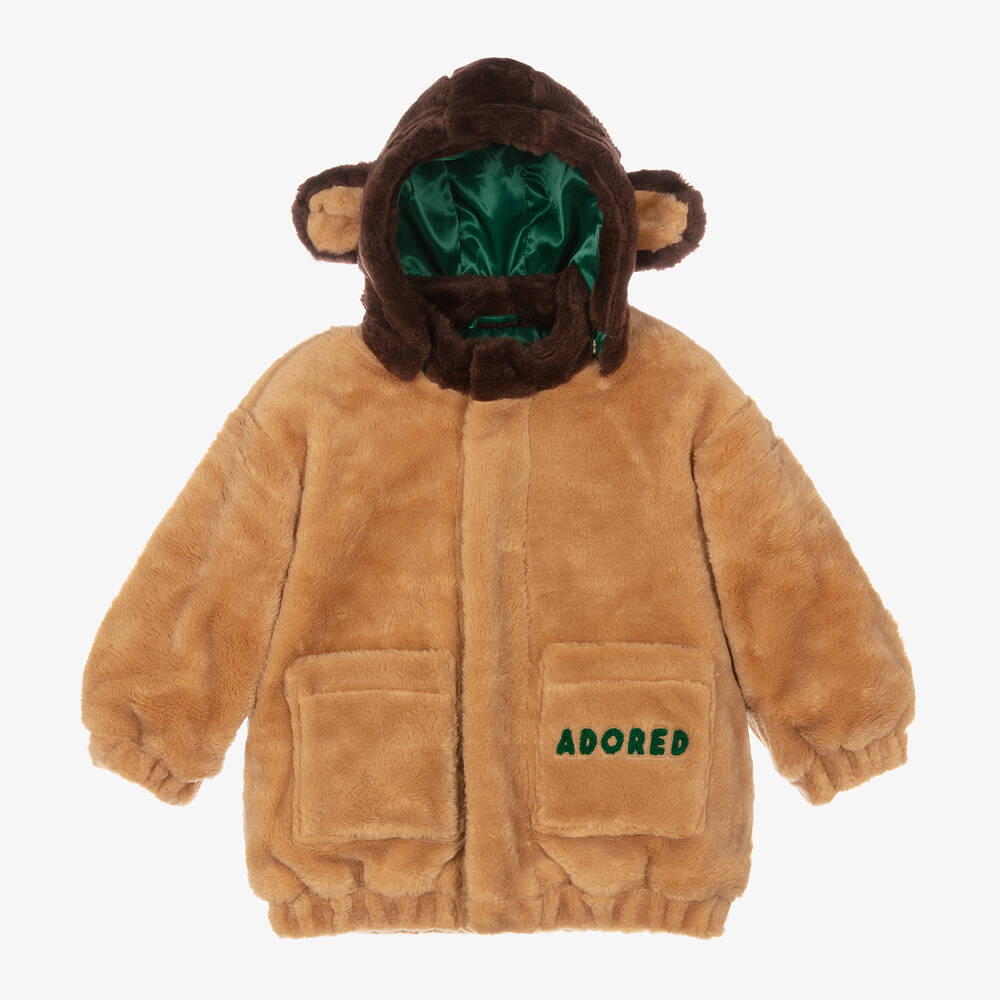 Mini Rodini-Beige Faux Fur Hooded Jacket | Childrensalon Outlet
